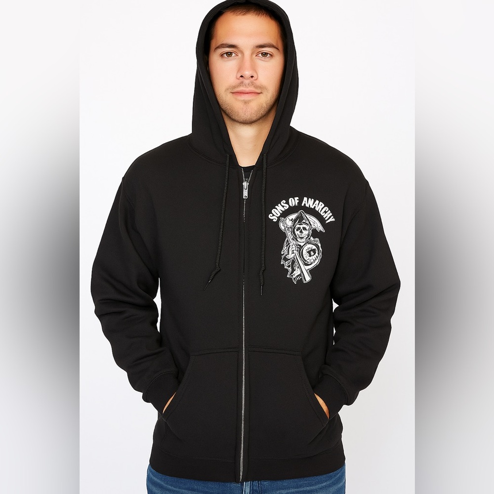 NWOT SAMCRO Zip-Up Hoodie Black Sz 2XL